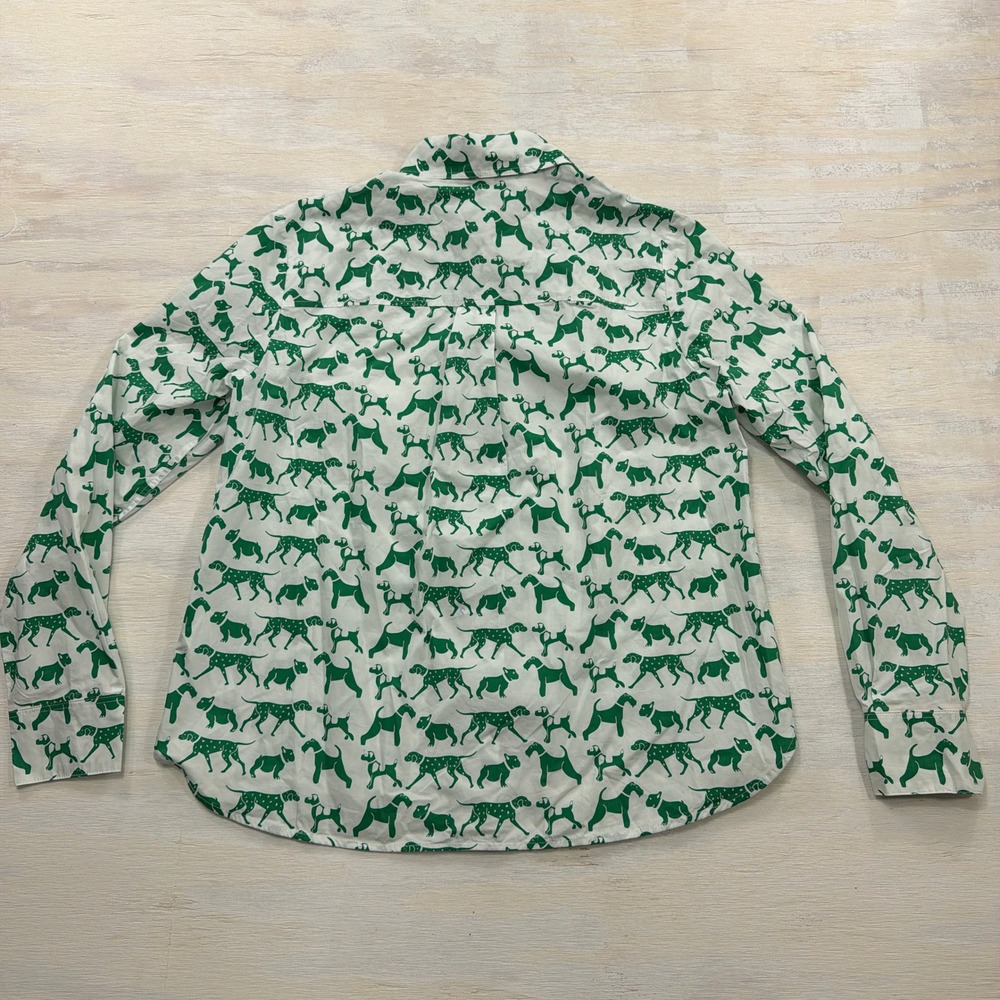 Boden Button Down Shirt 8 Long Sleeve Dog Print Green White Women - Picture 2 of 10